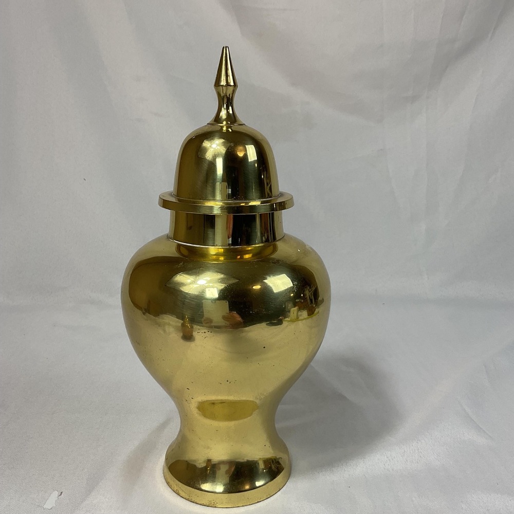 Vintage Solid Brass Ginger Jar Urn 12" Lidded Vase India Hollywood Regency - Picture 3 of 11